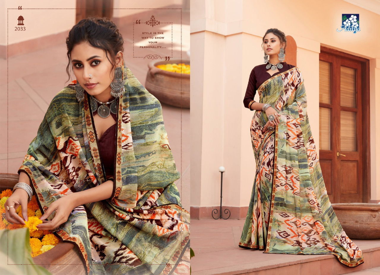 ADITYA UMANG Latest fancy Casual wear Foil Prints On Georgette With Lace Border Saree Collection