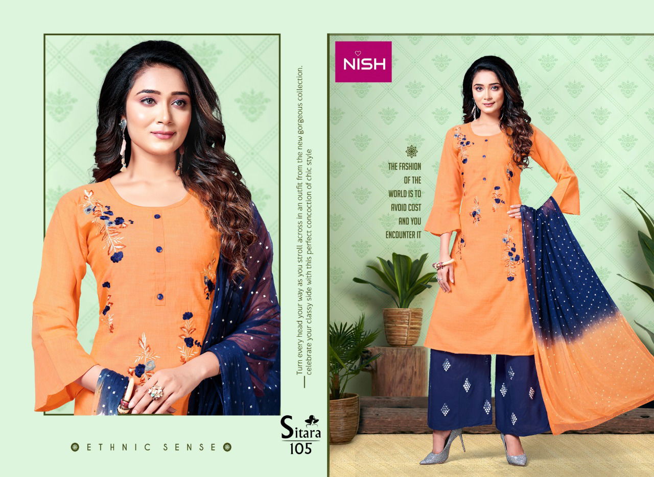 Nish Sitara Ethnic Wear Embroidery Work Rayon Designer Ready Made Collection
