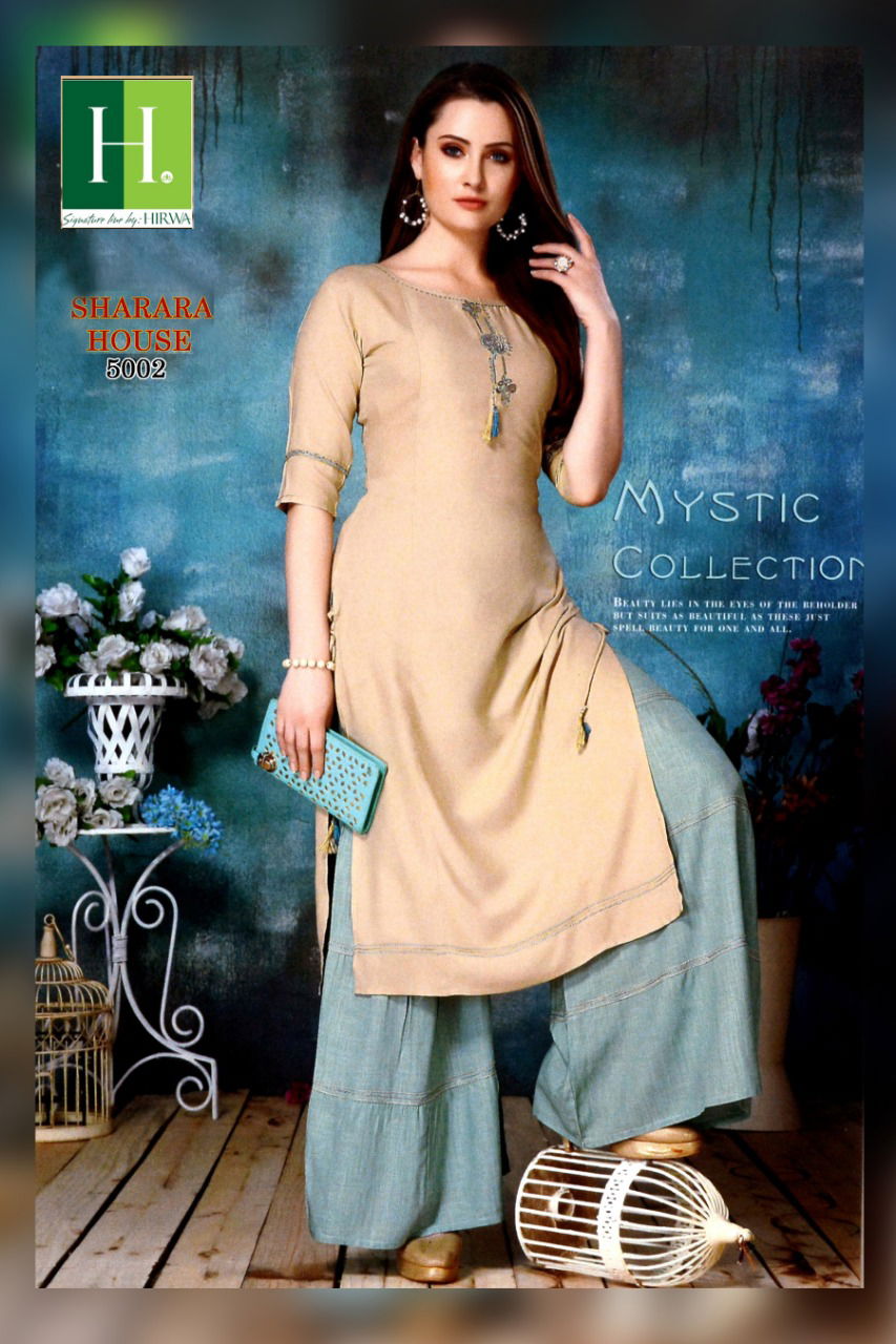 Hirwa Sharara House Latest Designer Embroidery Worked Kurti With Sharara Plazzo Casual Wear Collection 