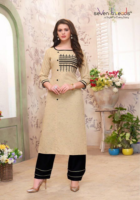 Seven Threads B. Dots Latest Collection Of Heavy Embroidered Rayon Kurtis With Bottom 