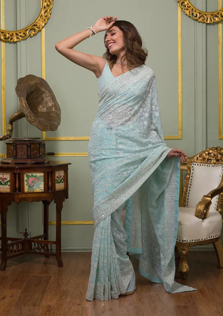 Vt 6022 Beautiful Georgette Embroidered Saree Wholesale Online