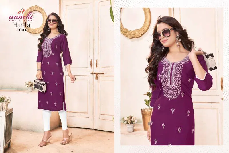 Harita By Aanchi Vatican Straight Embroidered Kurti Wholesale Online