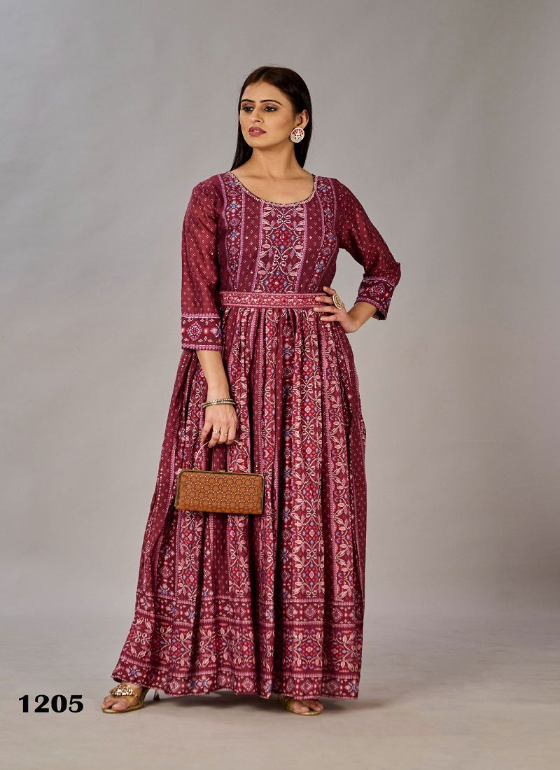 Maroon Sia By Jivora Long Printed Wholesale Gown Wholesale In India
