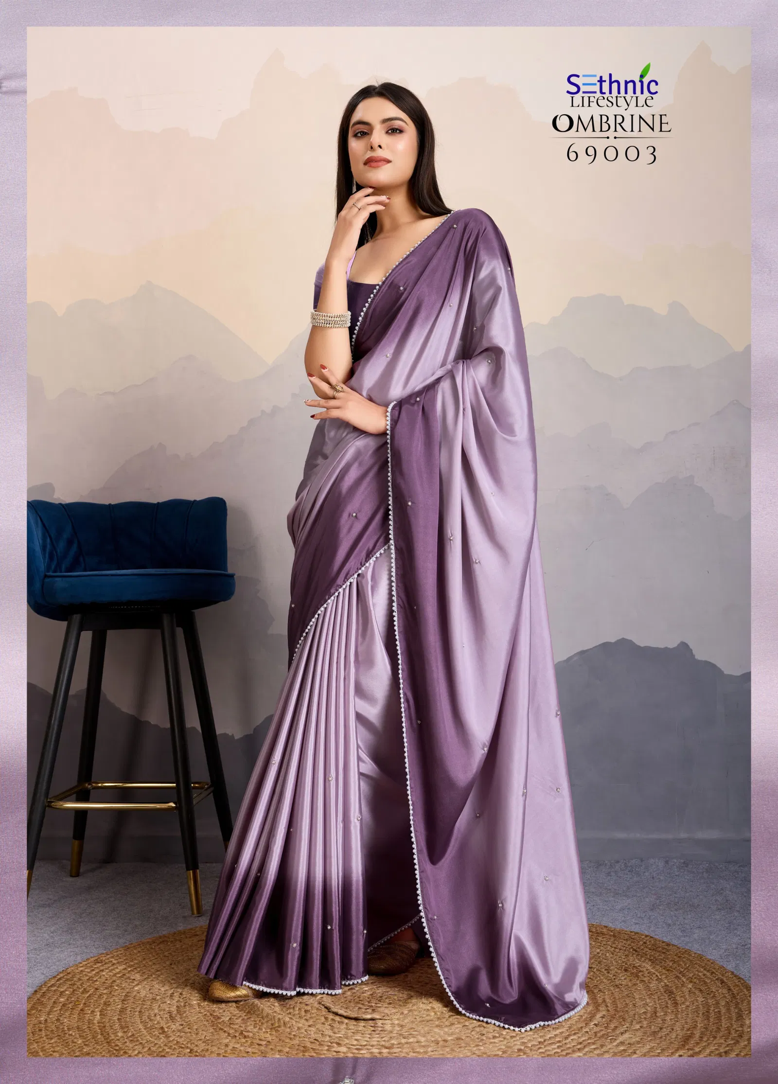 Ombrine By Sethnic Crepe Satin Party Wear Saree Exporters In India