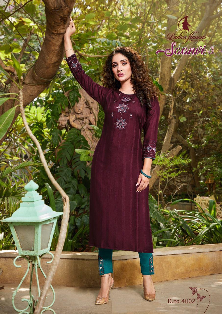 Ladies Flavour Saanvi 3 New Designer Fancy Party Wear Kurti With Bottom Collection