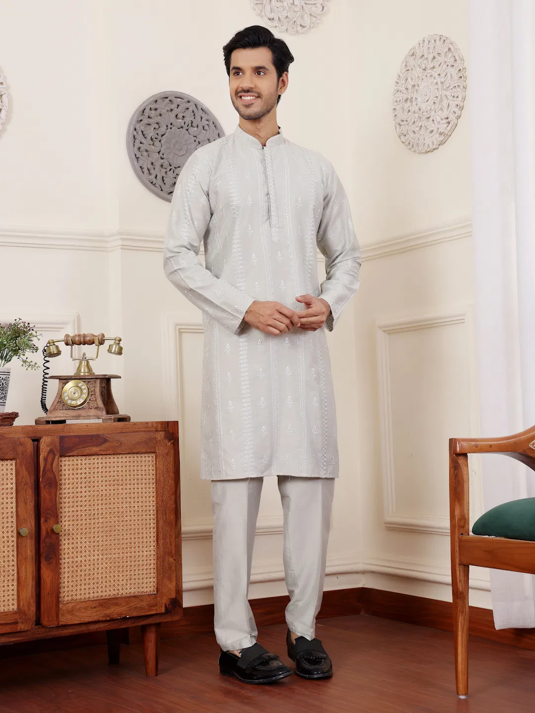 Rw Silk With Embroidered Work Kurta Pyjama Wholesale Clothing Distributors In India