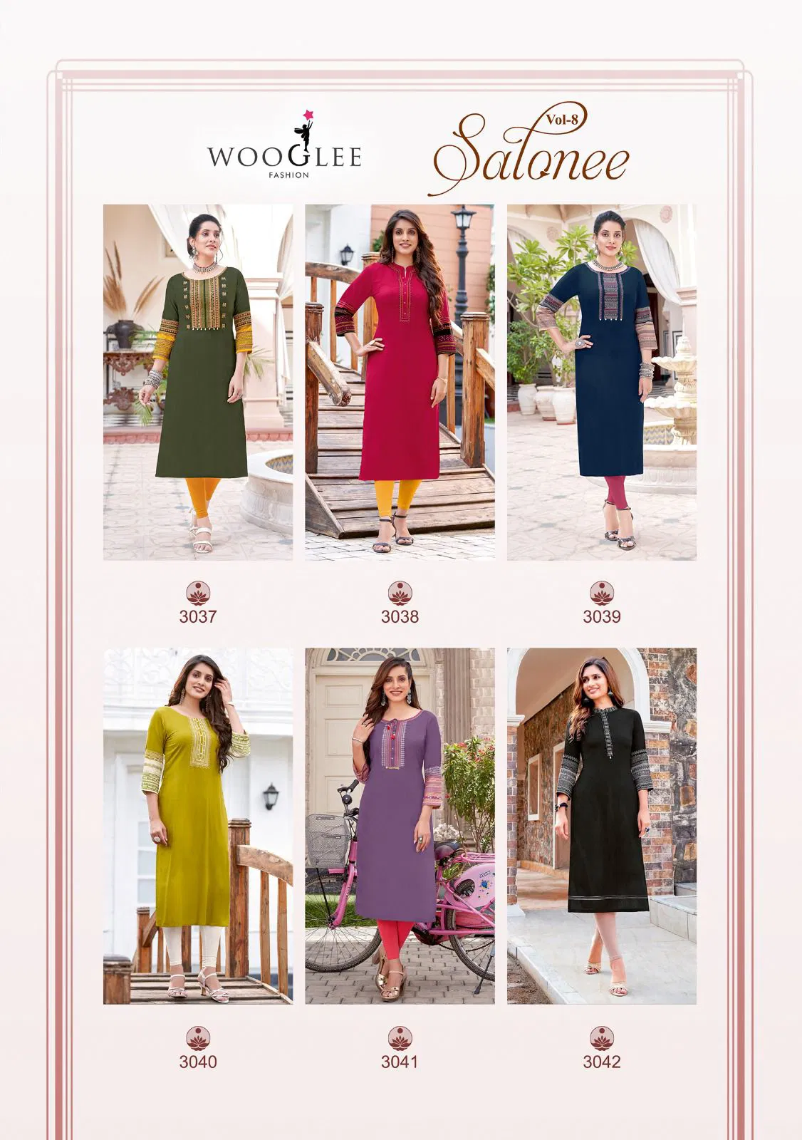 Salonee Vol 8 By Wooglee Rayon Embroidery Kurtis Exporters In India