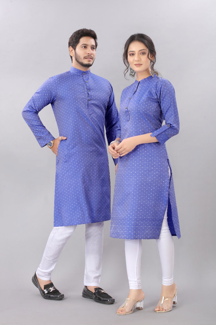Sabella Latest Fancy Designer fancy Party Wear Couple Kurta Cotton Jacquard Couple Kurta Collection
