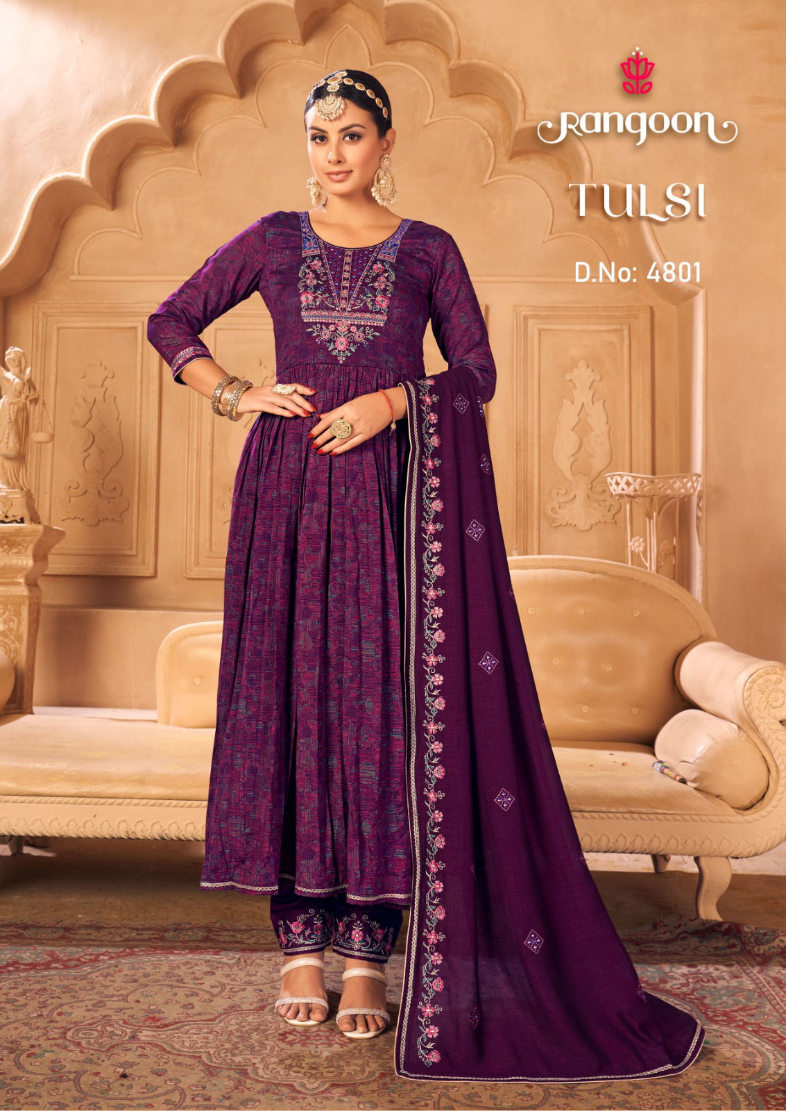 Tulsi By Rangoon Silk Print Anarkali Kurti Bottom With Dupatta Readymade Suit Catalog