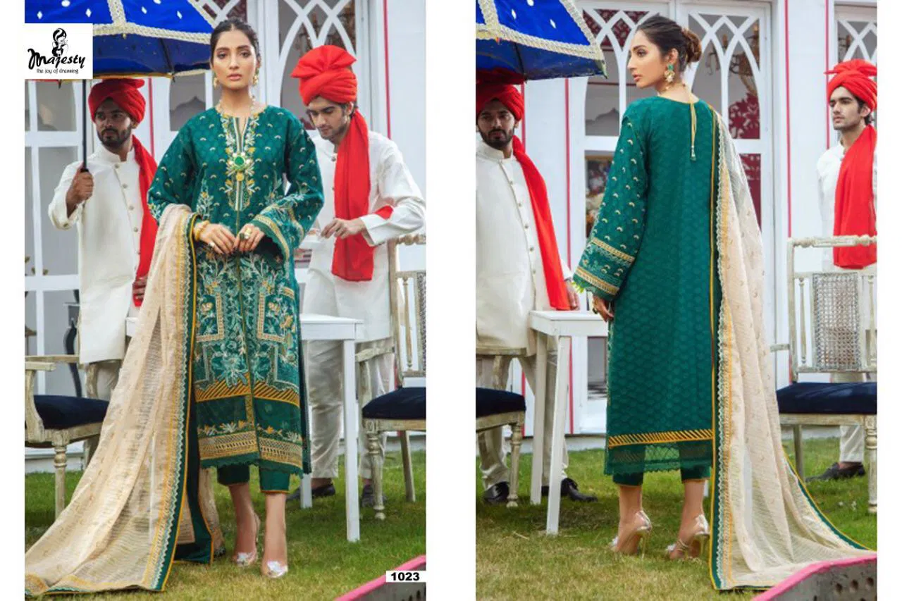 Majesty -Jam Silk Cotton Semi Lawn  Pure Cotton  Uniq Print -Chiffon Dupatta

