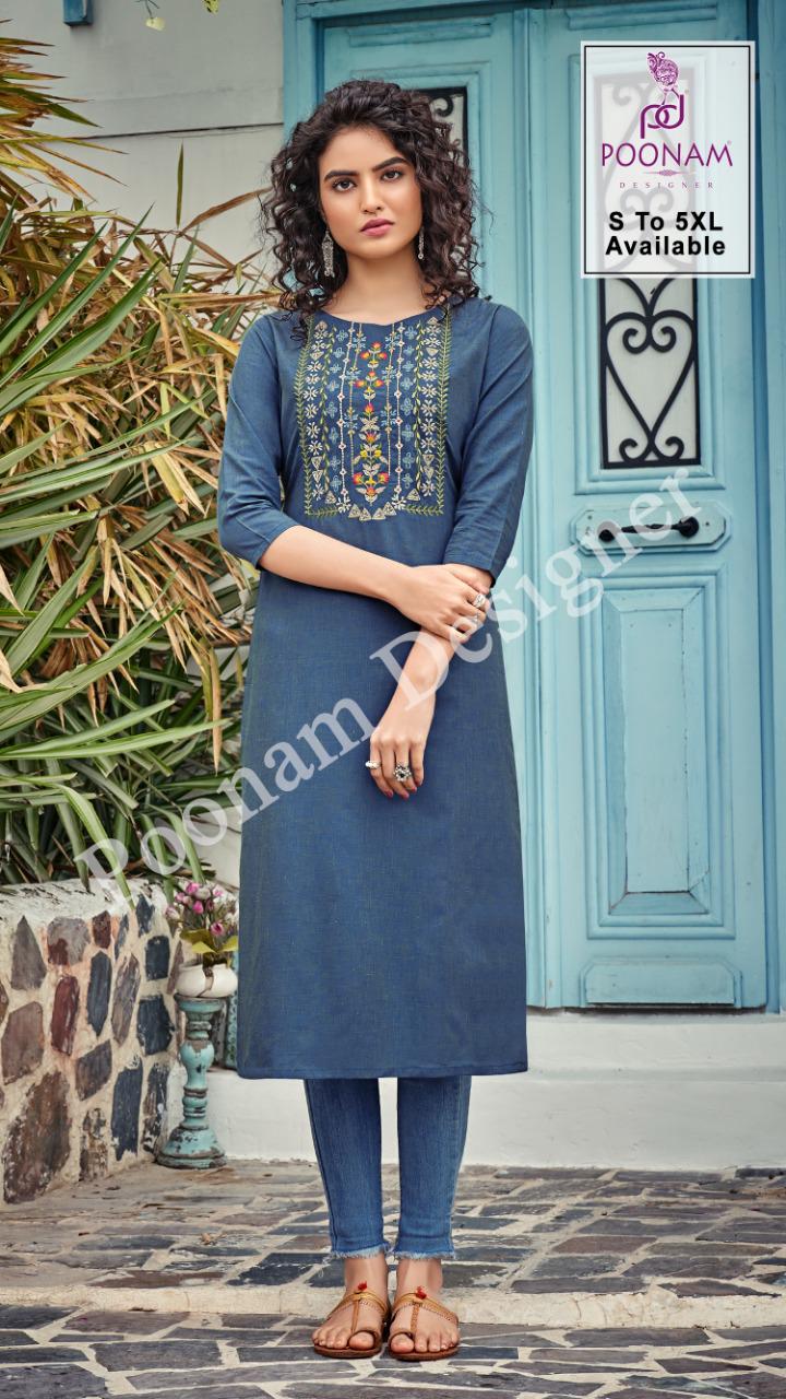 Poonam Bijiliji 2 Pure Cotton Ethnic Wear Embroidery Work Kurti Collection
