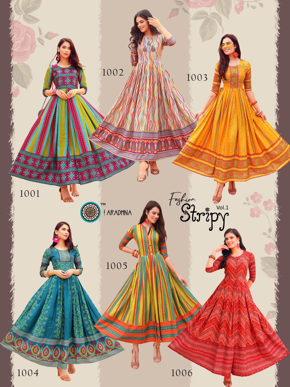 Aradhna Fashion Stripy 1 Heavy Cotton Anarkali Ethnic Wear Stylish Kurti Collection