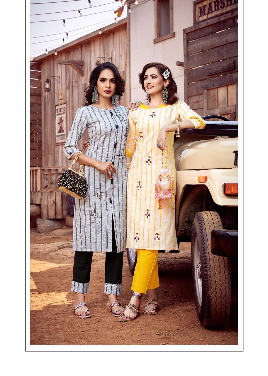 Riya Lime Light 3 Cotton Handloom Casual Wear Kurti With Bottom Collection