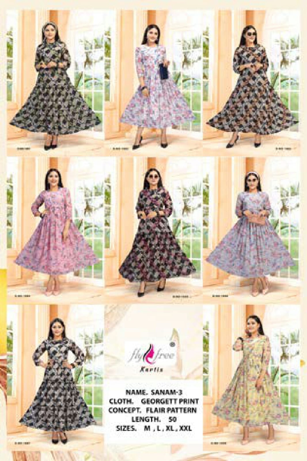 Fly free Sanam 3 Fancy Ethnic Wear Anarkali Long Printed Kurti Collection