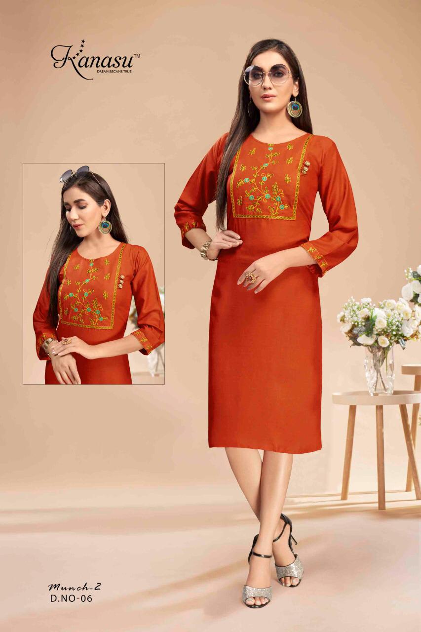 Kanasu Munch 2 Ethnic Wear Rayon Designer Fancy Kurti Collection