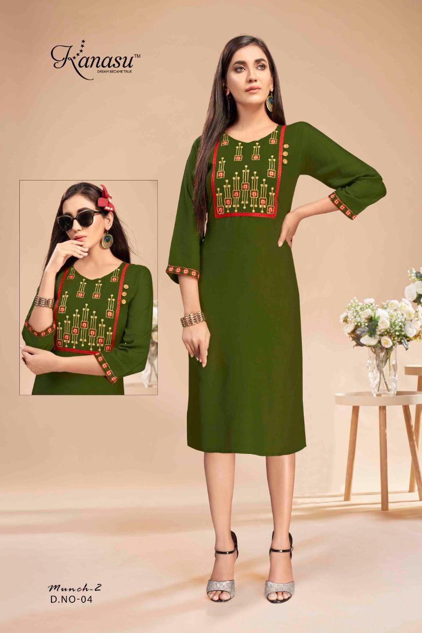 Kanasu Munch 2 Ethnic Wear Rayon Designer Fancy Kurti Collection