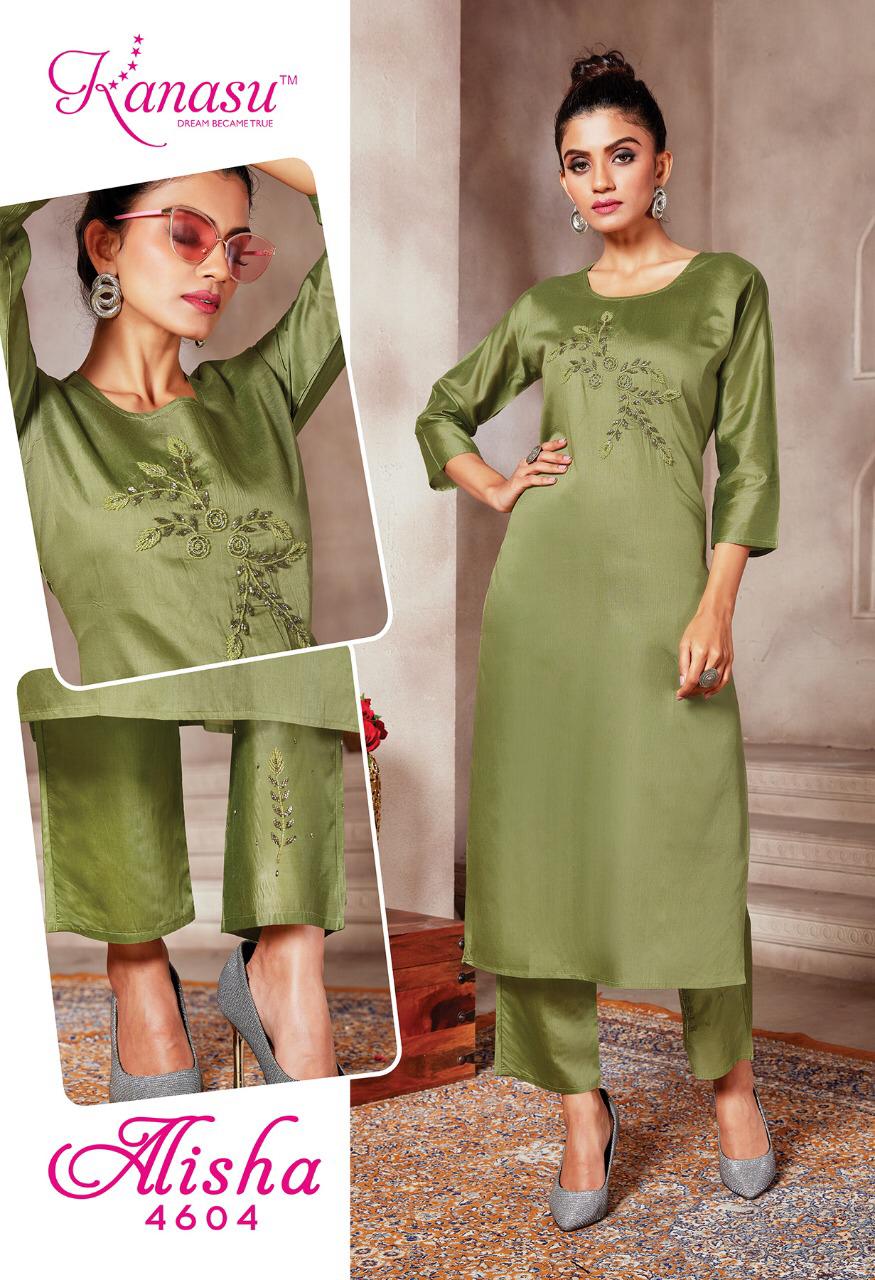 Kanasu Alisha Fancy Festive Wear Silk Kurti With Bottom Collection
