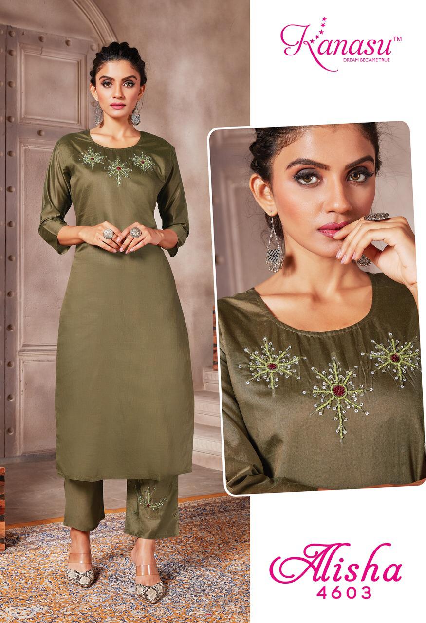 Kanasu Alisha Fancy Festive Wear Silk Kurti With Bottom Collection