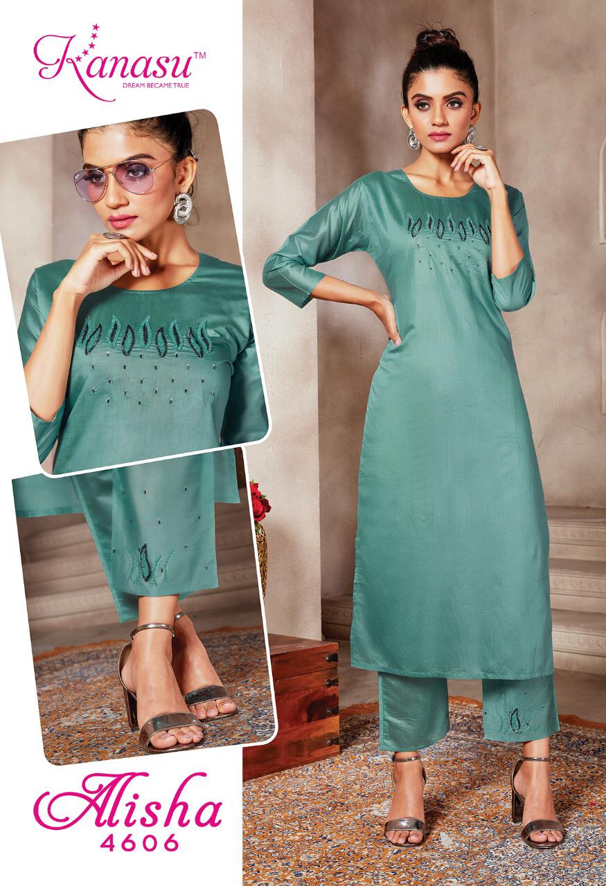 Kanasu Alisha Fancy Festive Wear Silk Kurti With Bottom Collection