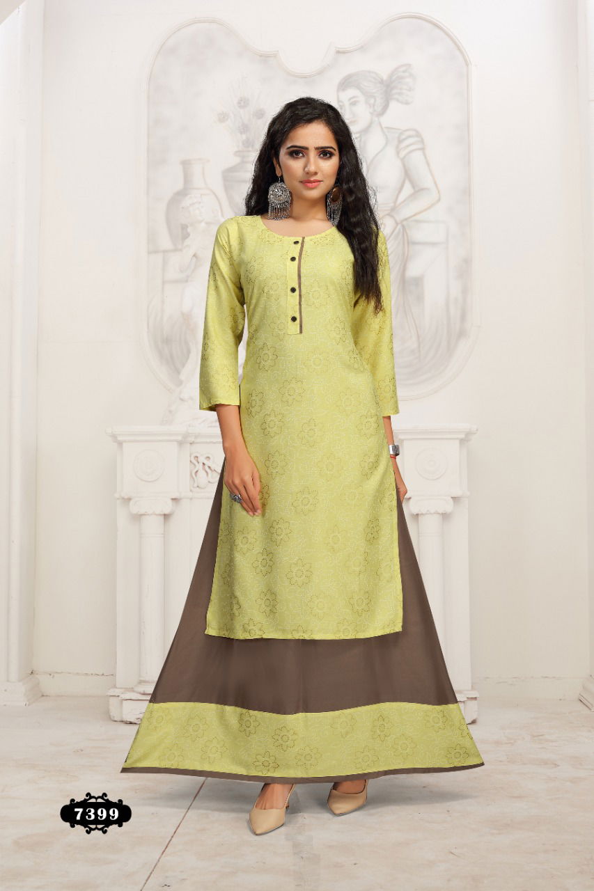 Beauty Queen Jasmine Ehnic Wear Rayon Printed Kurti With Skirt Collection