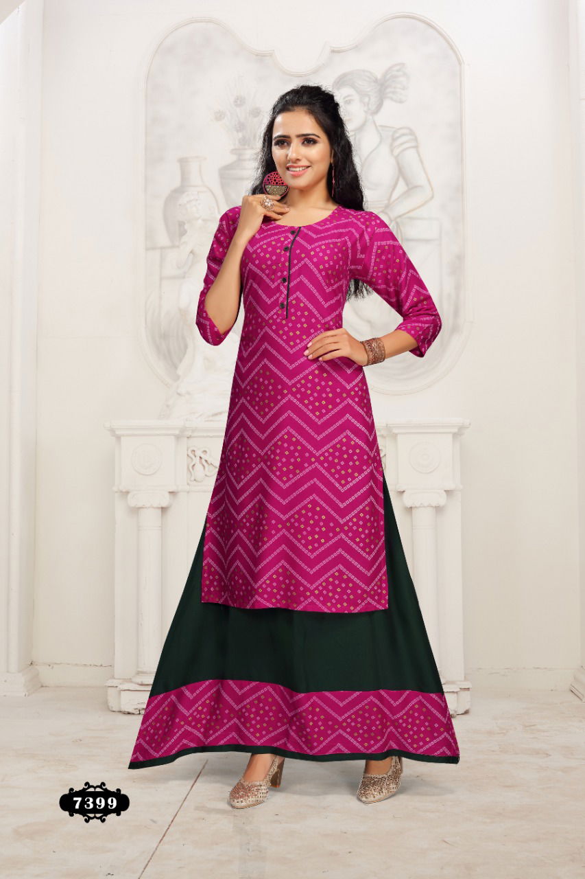 Beauty Queen Jasmine Ehnic Wear Rayon Printed Kurti With Skirt Collection