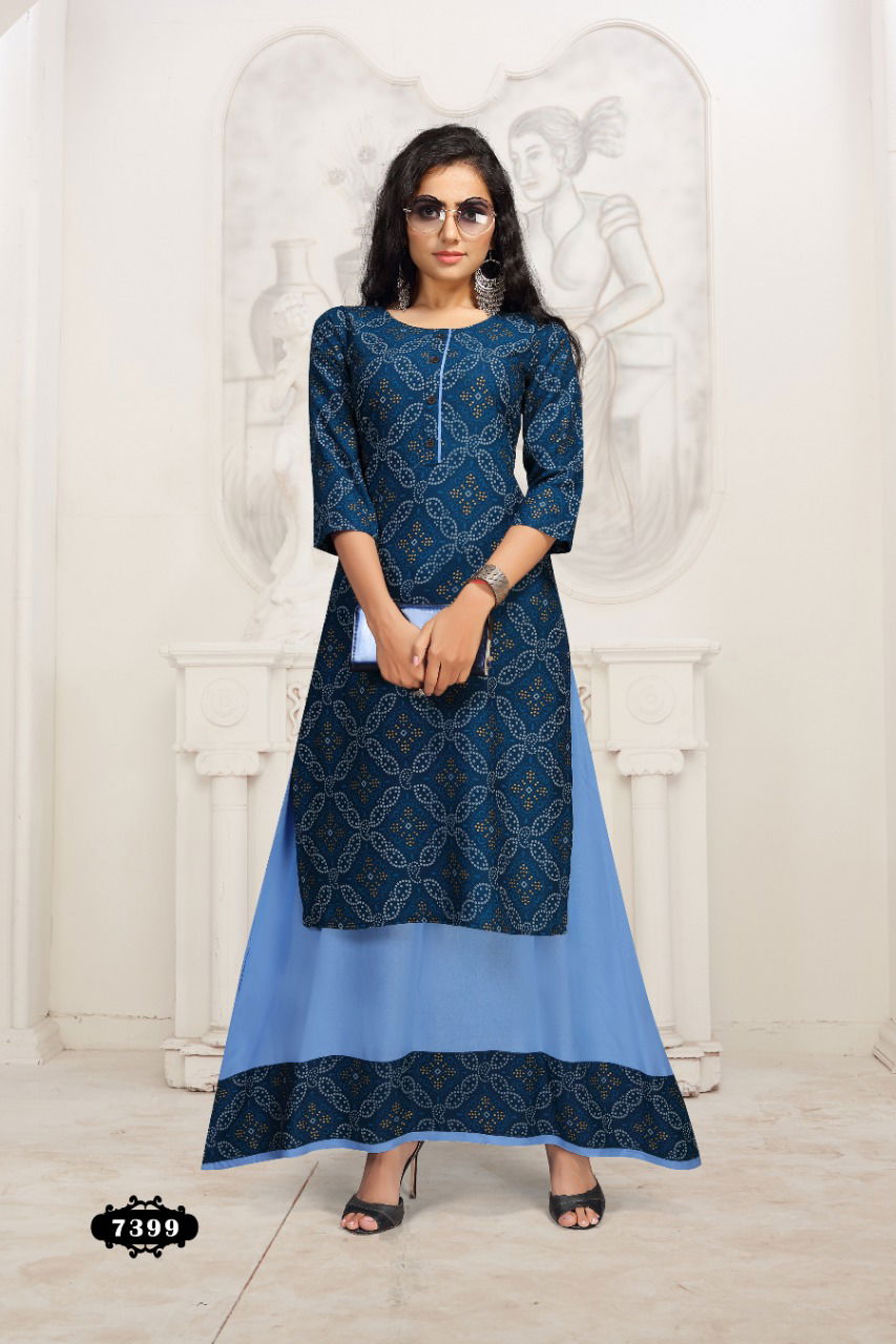Beauty Queen Jasmine Ehnic Wear Rayon Printed Kurti With Skirt Collection
