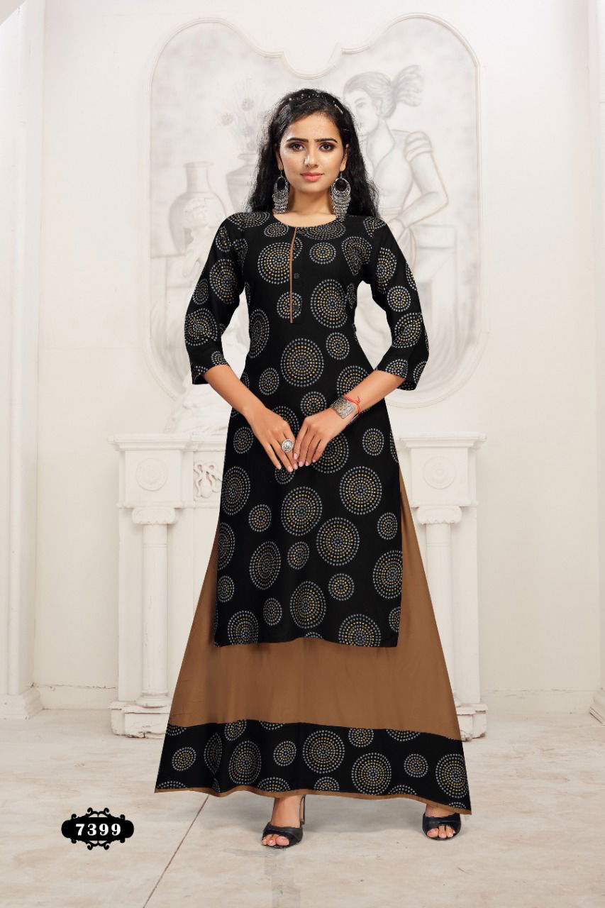 Beauty Queen Jasmine Ehnic Wear Rayon Printed Kurti With Skirt Collection