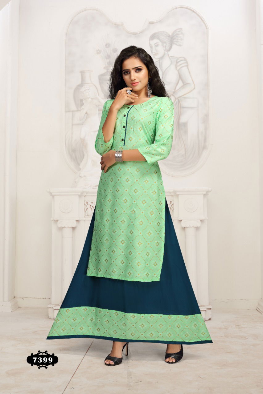 Beauty Queen Jasmine Ehnic Wear Rayon Printed Kurti With Skirt Collection
