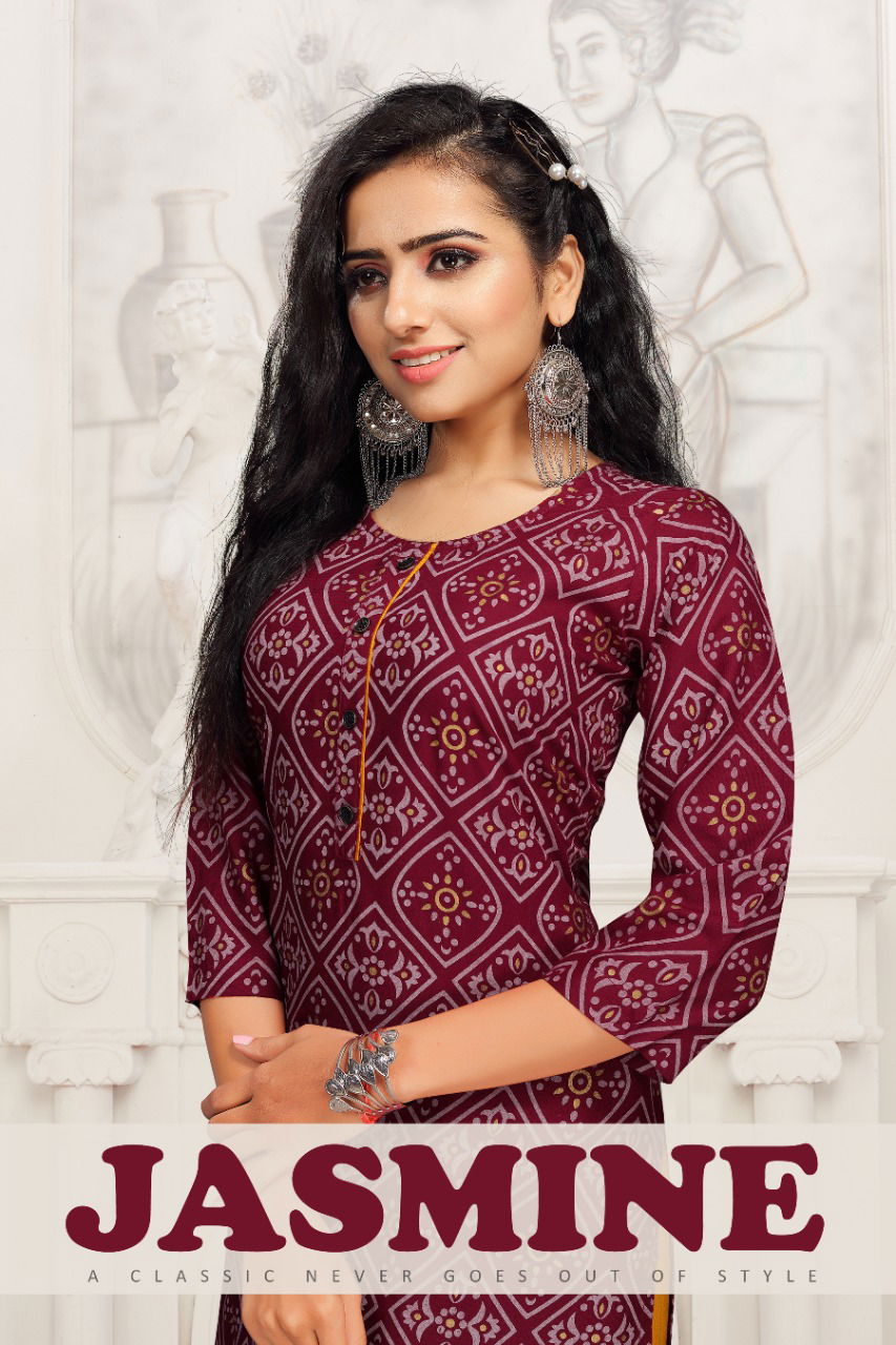 Beauty Queen Jasmine Ehnic Wear Rayon Printed Kurti With Skirt Collection