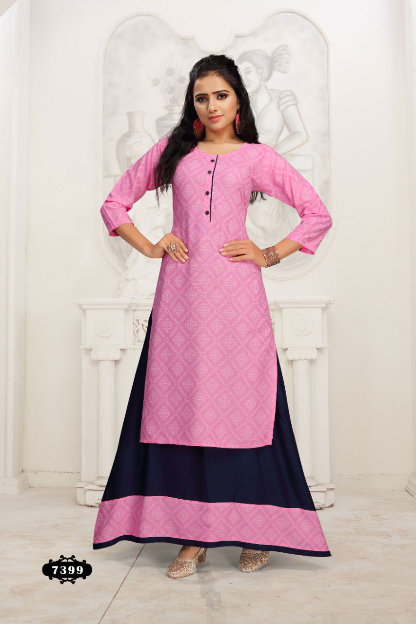 Beauty Queen Jasmine Ehnic Wear Rayon Printed Kurti With Skirt Collection