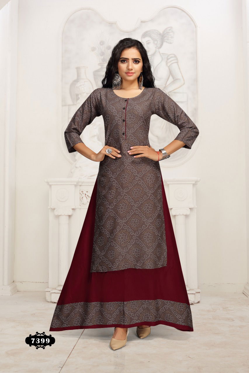 Beauty Queen Jasmine Ehnic Wear Rayon Printed Kurti With Skirt Collection