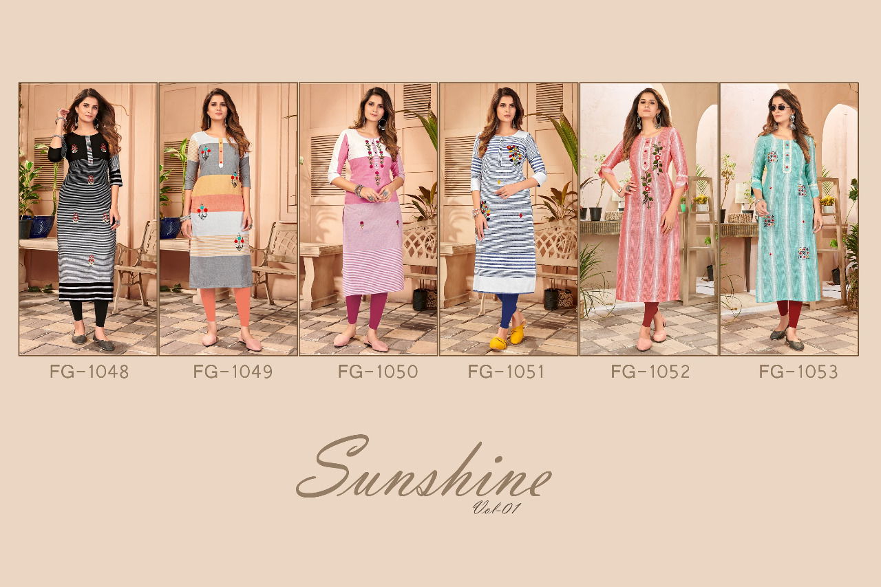 Fg Sunshine 1 Weaving Ethnic Wear Fancy Hand Work Embroidery Kurti Collection