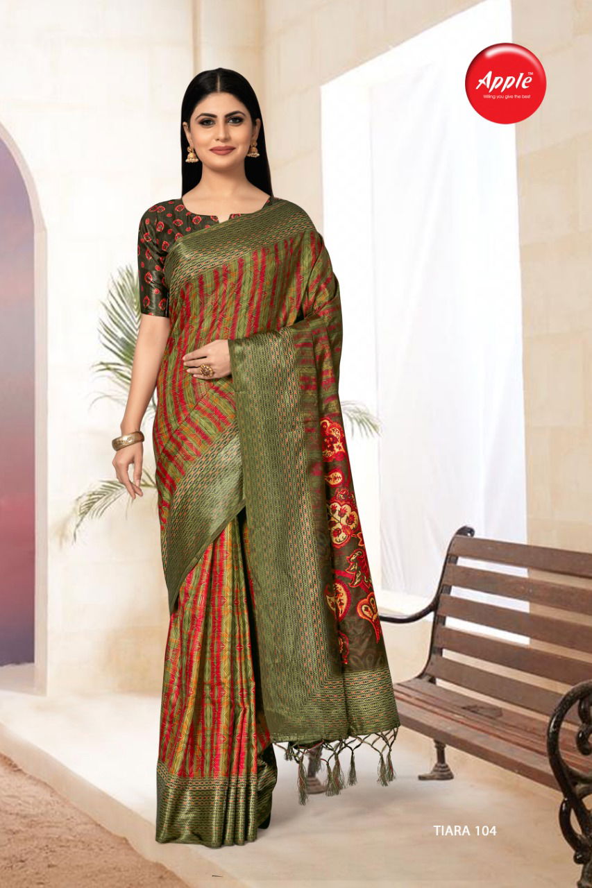 Apple Tiara Fancy Ethnic Wear Satin Silk Printed Saree Collection