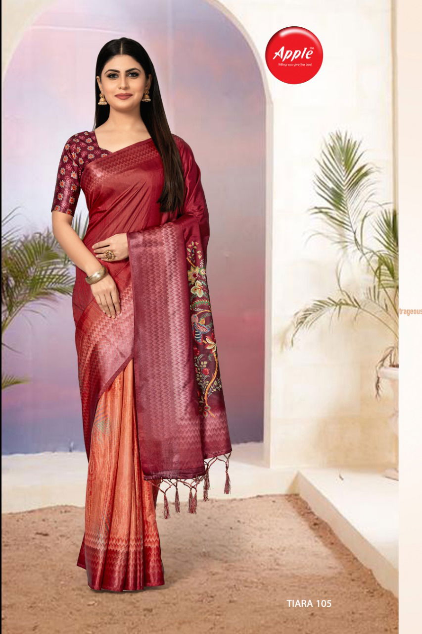 Apple Tiara Fancy Ethnic Wear Satin Silk Printed Saree Collection