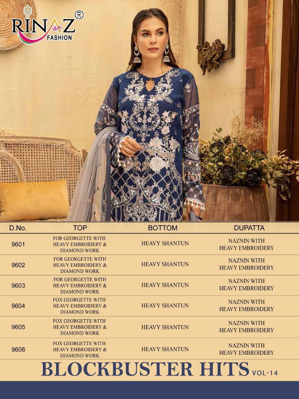 Rinaz Block Buster 14 Georgette Festive Wear Heavy Pakistani Salwar Kameez Collection