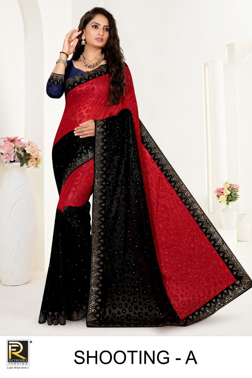 Ronisha Shooting Latest Traditional Wear Designer Brasso Saree Collection