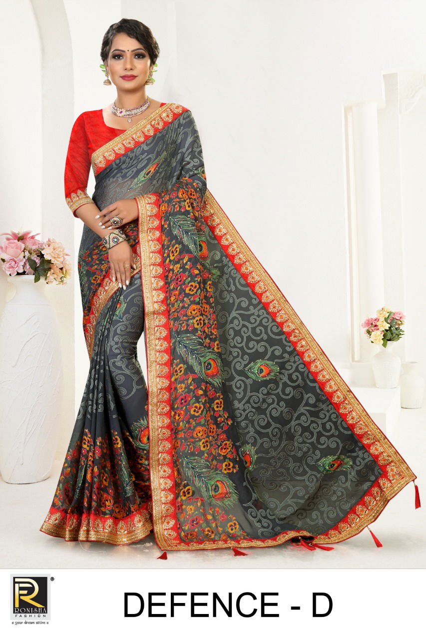 Ronisha Defense Traditional Festive Wear Brasso Printed Saree Collection