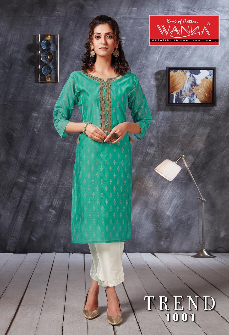 Wanna Trend Designer Latest Fancy Ethnic Wear Kurti With Jam Stain Pant Bottom Collection

