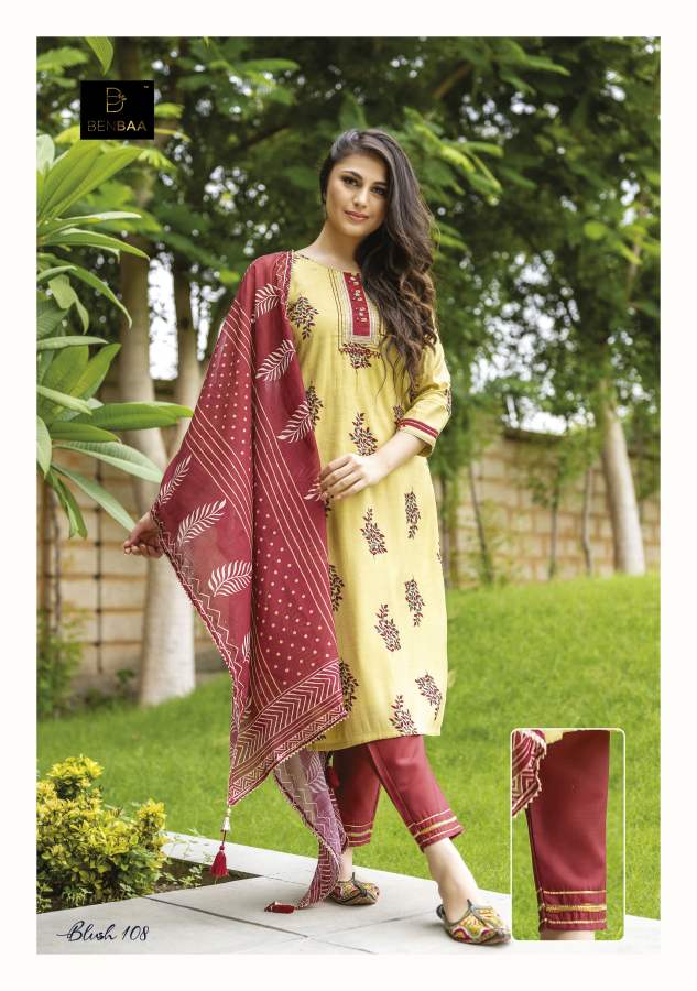 Benbaa Blush Cotton Jam Printed Ethnic Wear Designer Ready Made collection