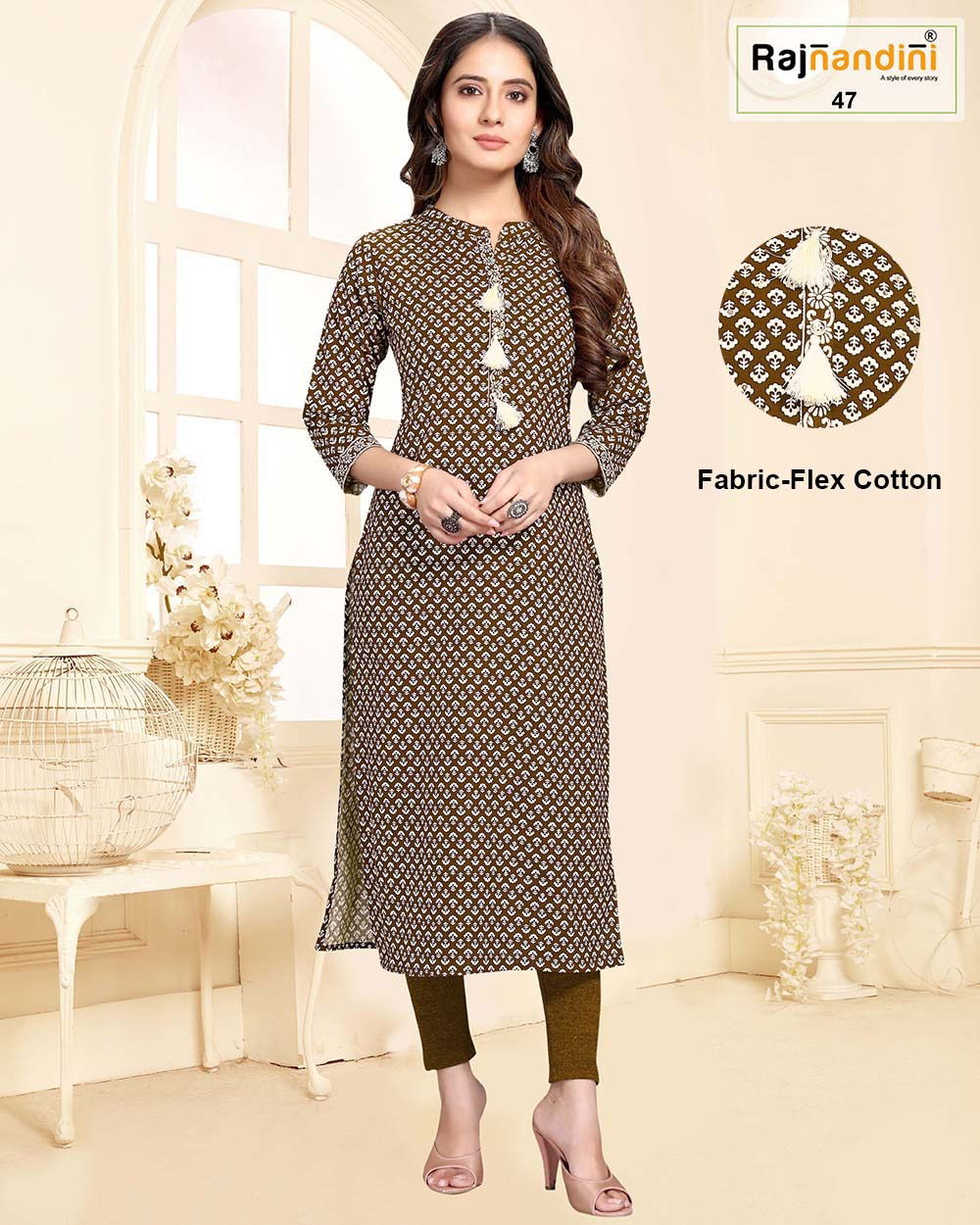Rajnandini Print A Cotton Regular Wear Straigh Cut Kurti Designer Collection