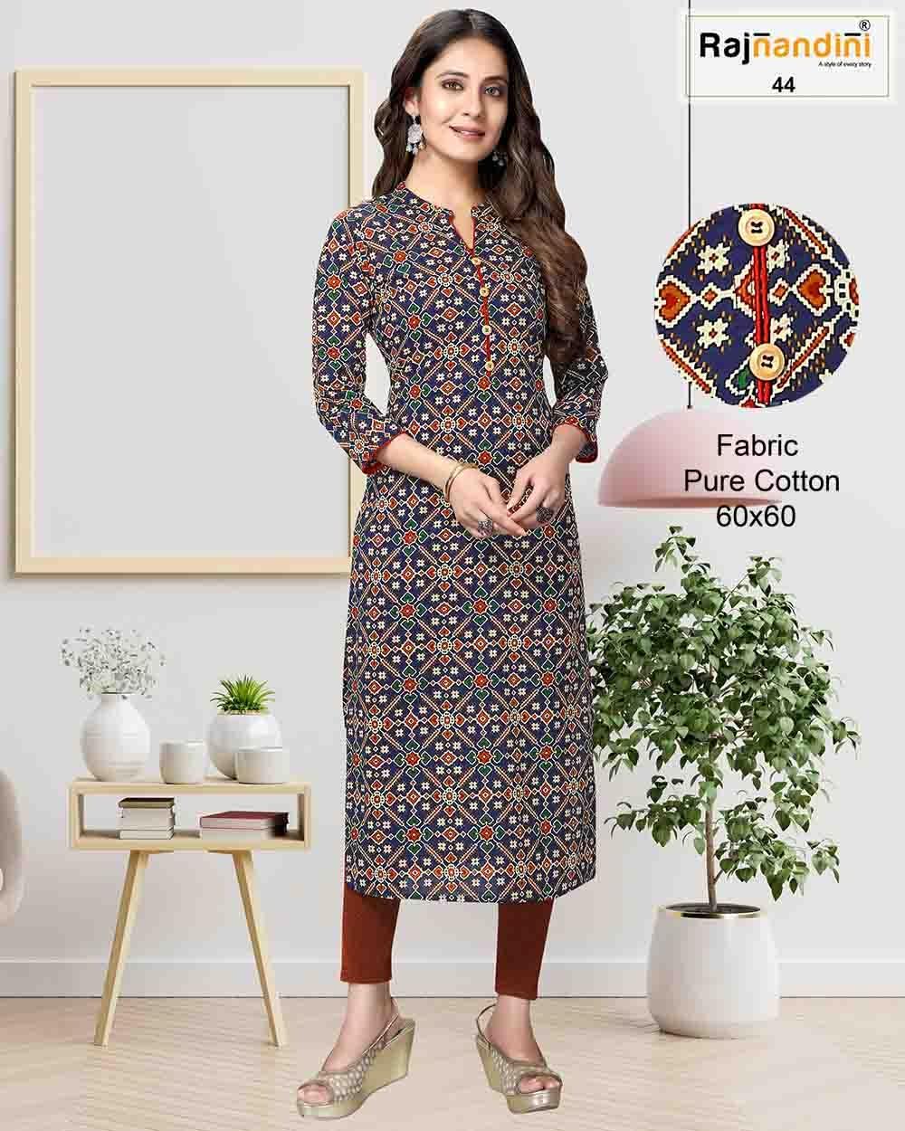Rajnandini Print A Cotton Regular Wear Straigh Cut Kurti Designer Collection