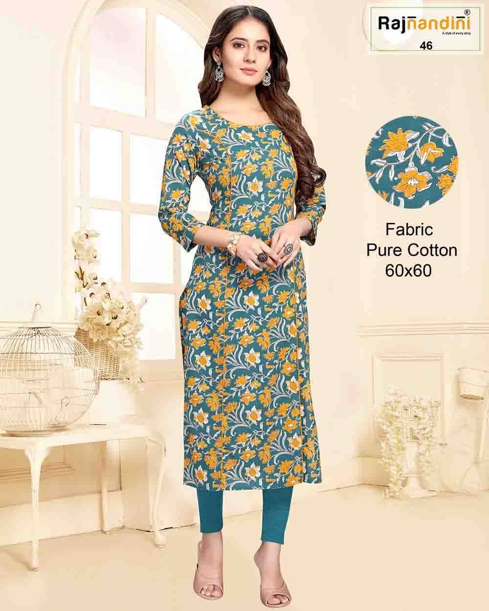 Rajnandini Print B Casual Wear Straigh Cut Cotton Printed Kurti Collection