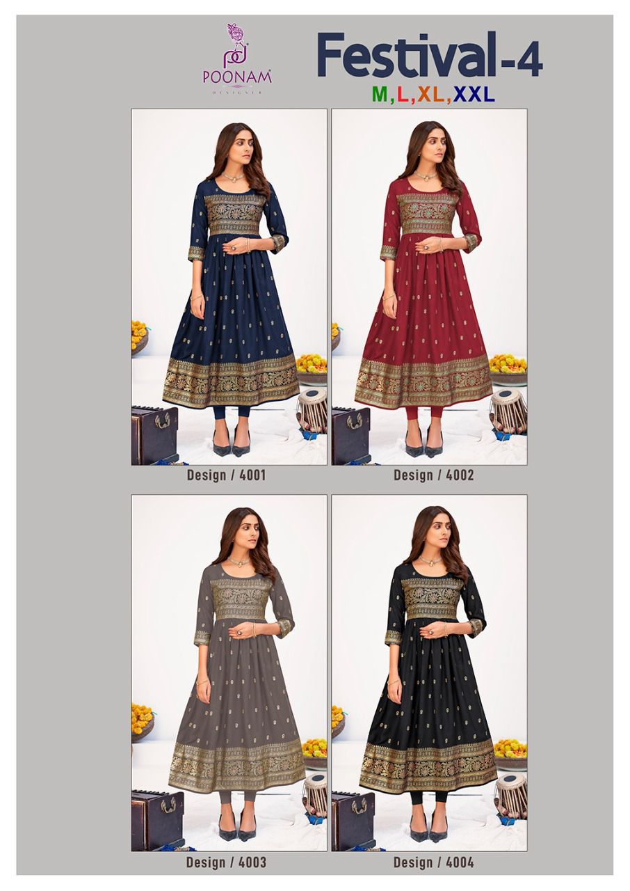 Poonam Festival 4 Latest Rayon Printed Anarkali Long Kurti Collection