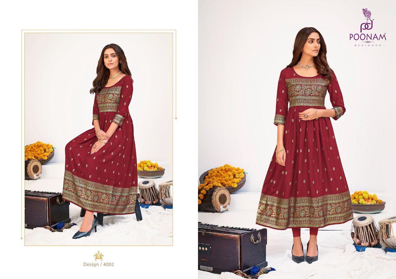 Poonam Festival 4 Latest Rayon Printed Anarkali Long Kurti Collection