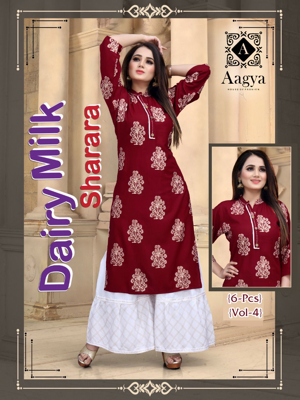 Aagya Dairy Milk Sharara House 4 Ethnic Werar Rayon Kurti With Bottom Collection