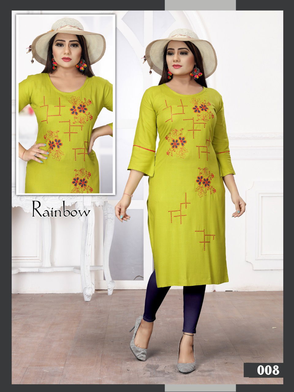 Aagya Rainbow Ethnic Wear Rayon Embroidery Designer Kurti Collection