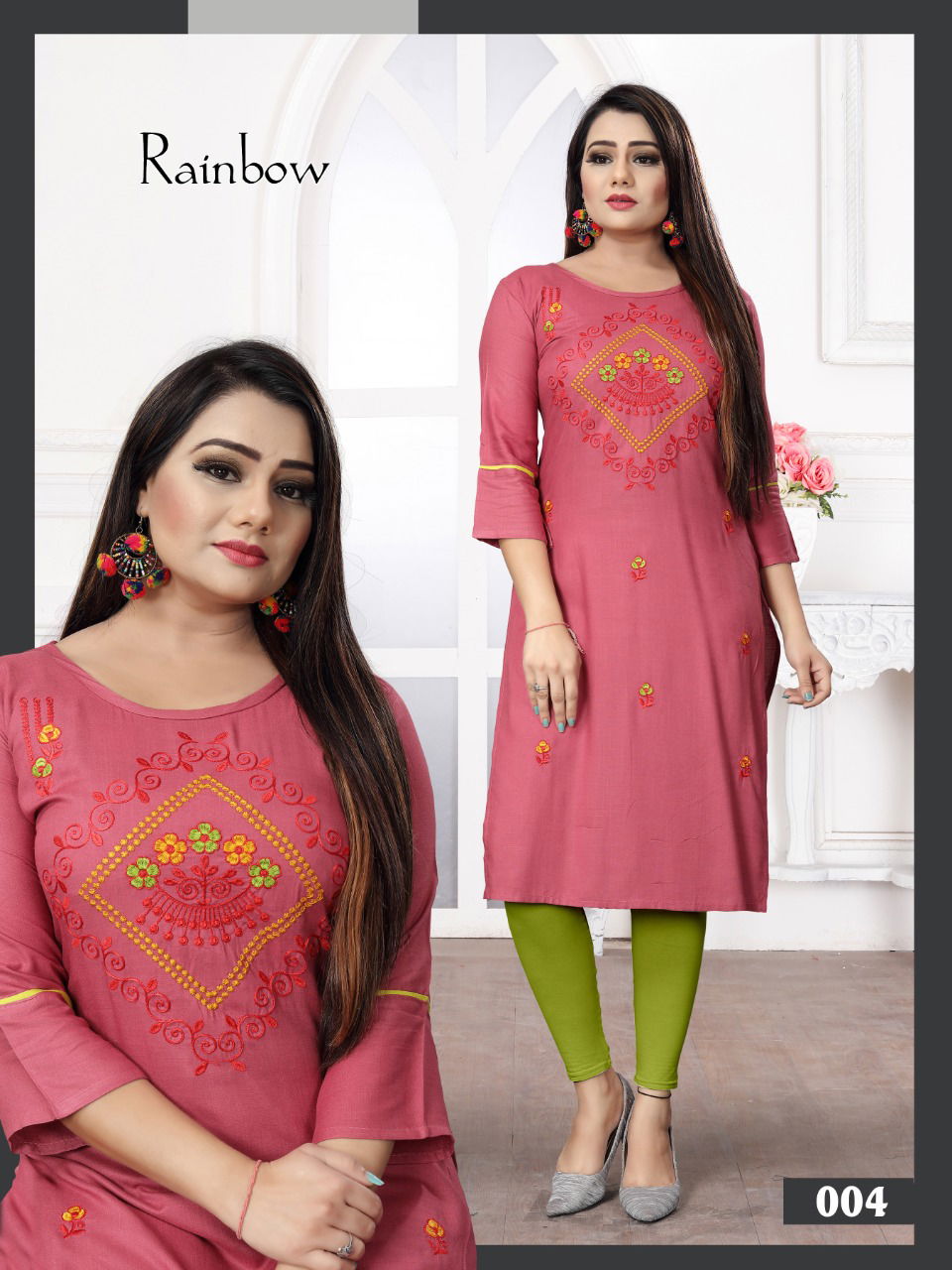 Aagya Rainbow Ethnic Wear Rayon Embroidery Designer Kurti Collection