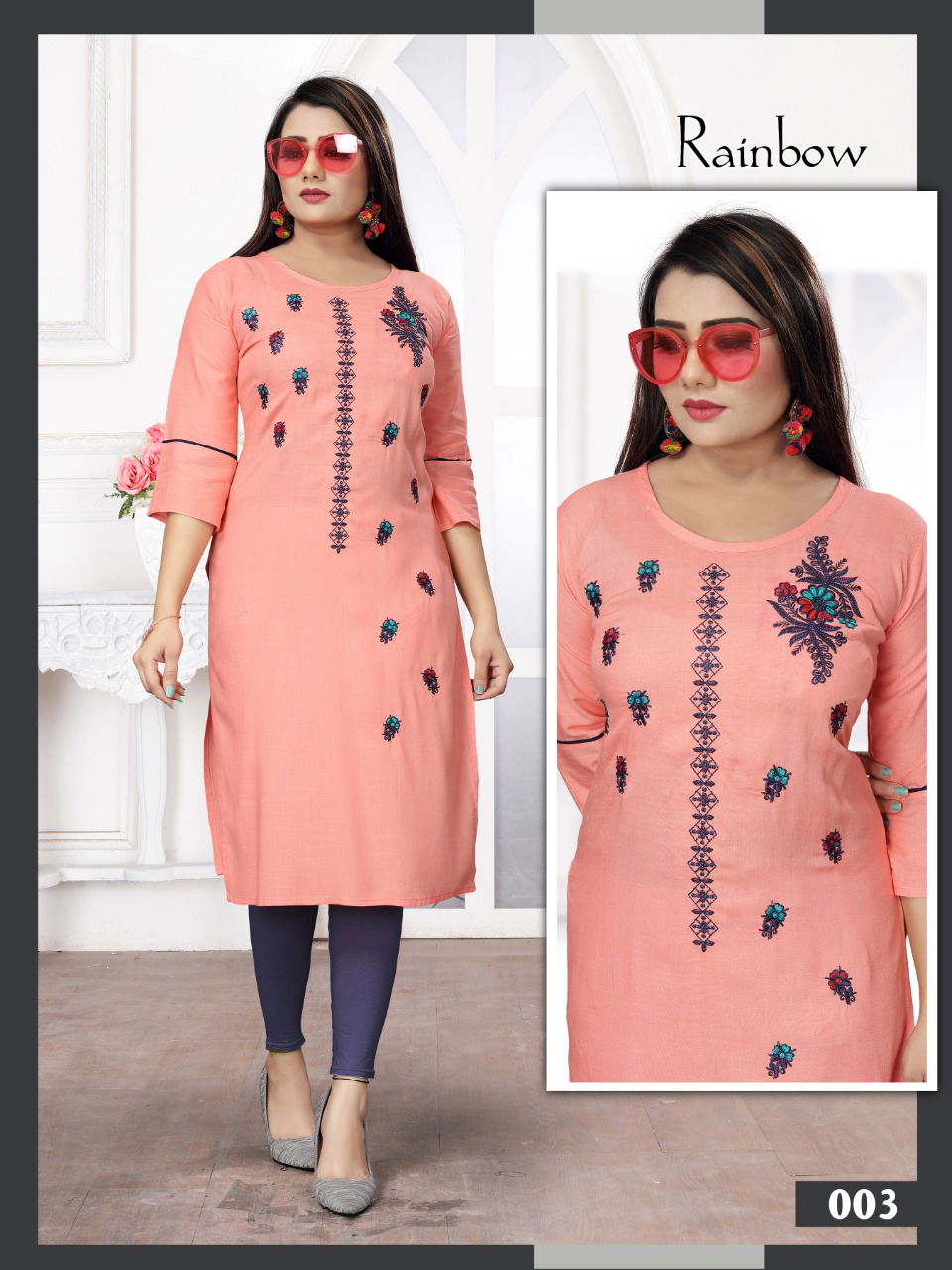 Aagya Rainbow Ethnic Wear Rayon Embroidery Designer Kurti Collection