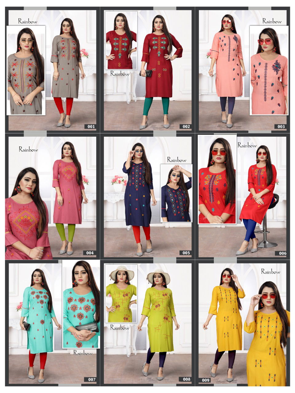 Aagya Rainbow Ethnic Wear Rayon Embroidery Designer Kurti Collection