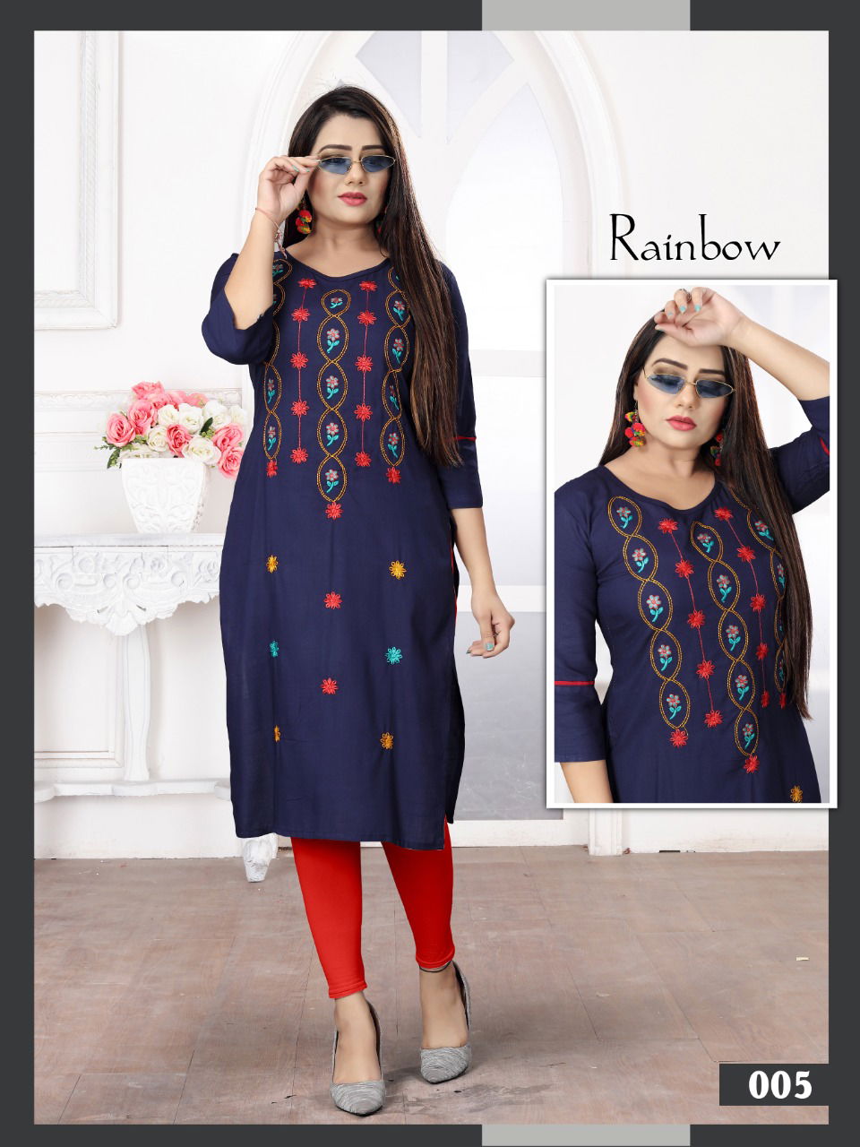 Aagya Rainbow Ethnic Wear Rayon Embroidery Designer Kurti Collection
